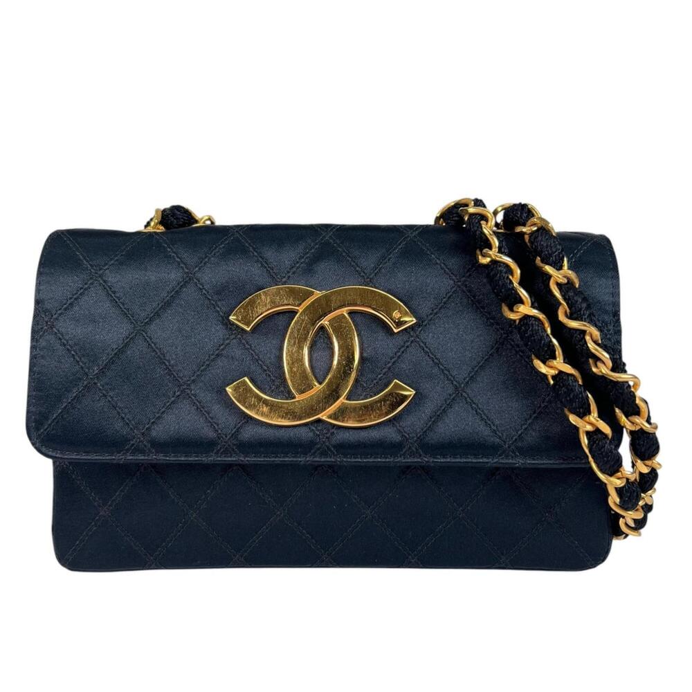 CHANEL Large Coco Mark Hardware Matelassé Chain Shoulder Bag, Satin, Black, W...